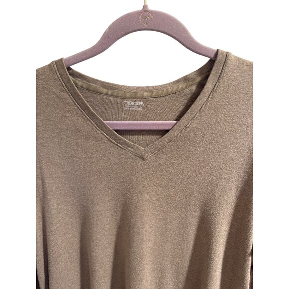 Cherokee Womens Brown Long Sleeve V-Neck Shirt XL 100% Cotton Lightweight Casual - Picture 2 of 4